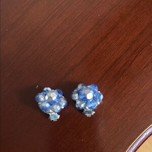 Blue Beaded Clip-On Earrings